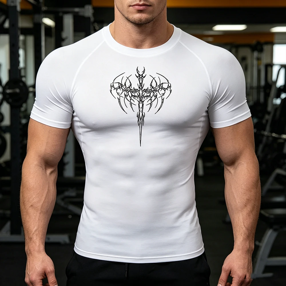 Men's Quick Dry Compression Short Sleeve T-shirt Sword-Shaped Thorns Print Multi-color Sports Gym Top Running Fitness Training