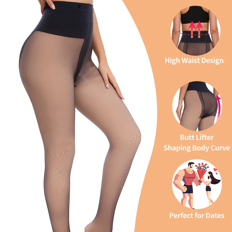 ผู้หญิงฤดูหนาวเซ็กซี่ Pantyhose เอวสูงความร้อนขนแกะ Tights โปร่งแสงปลอมถุงน่อง WARM Legging Soft Shaping ถุงเท้ากางเกง