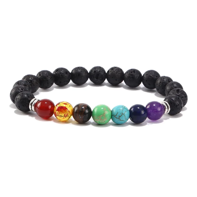 Seven Chakras Yoga Energy Bracelet For Men And Women Nature Volcano Stone Frosting Stretch Bracelet Jewelry Gift