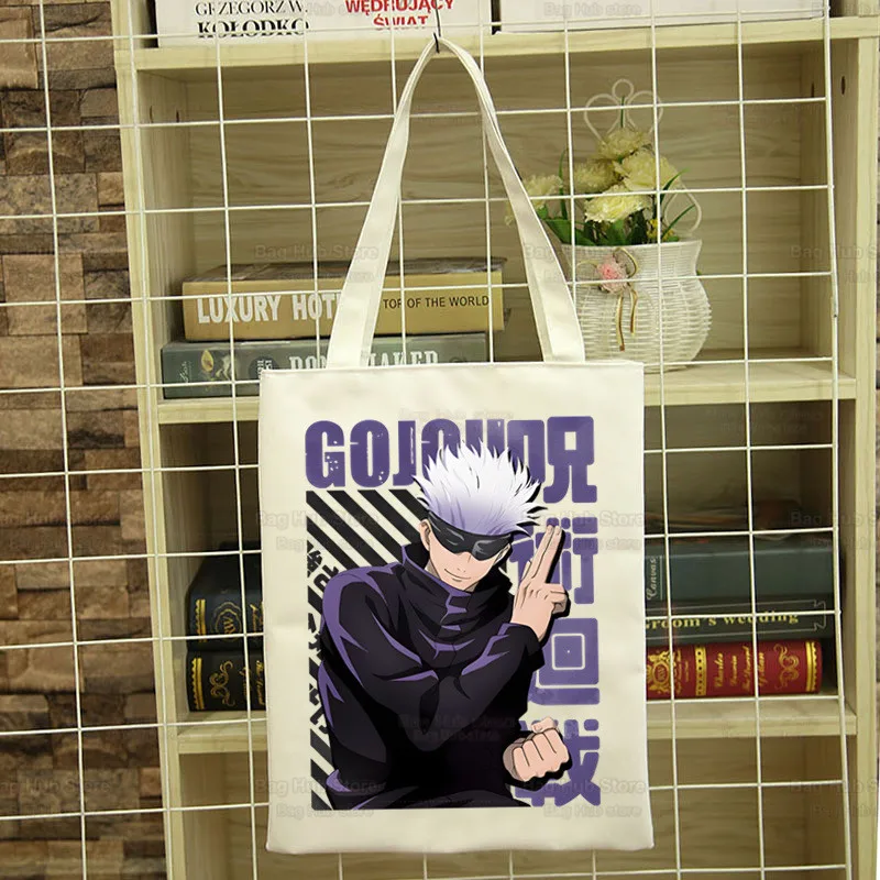 Jujutsu Kaisen Gojo Satoru Room Anime bolsos de lona de gran capacidad, bolso de mano universitario Harajuku, bolso de compras para mujer