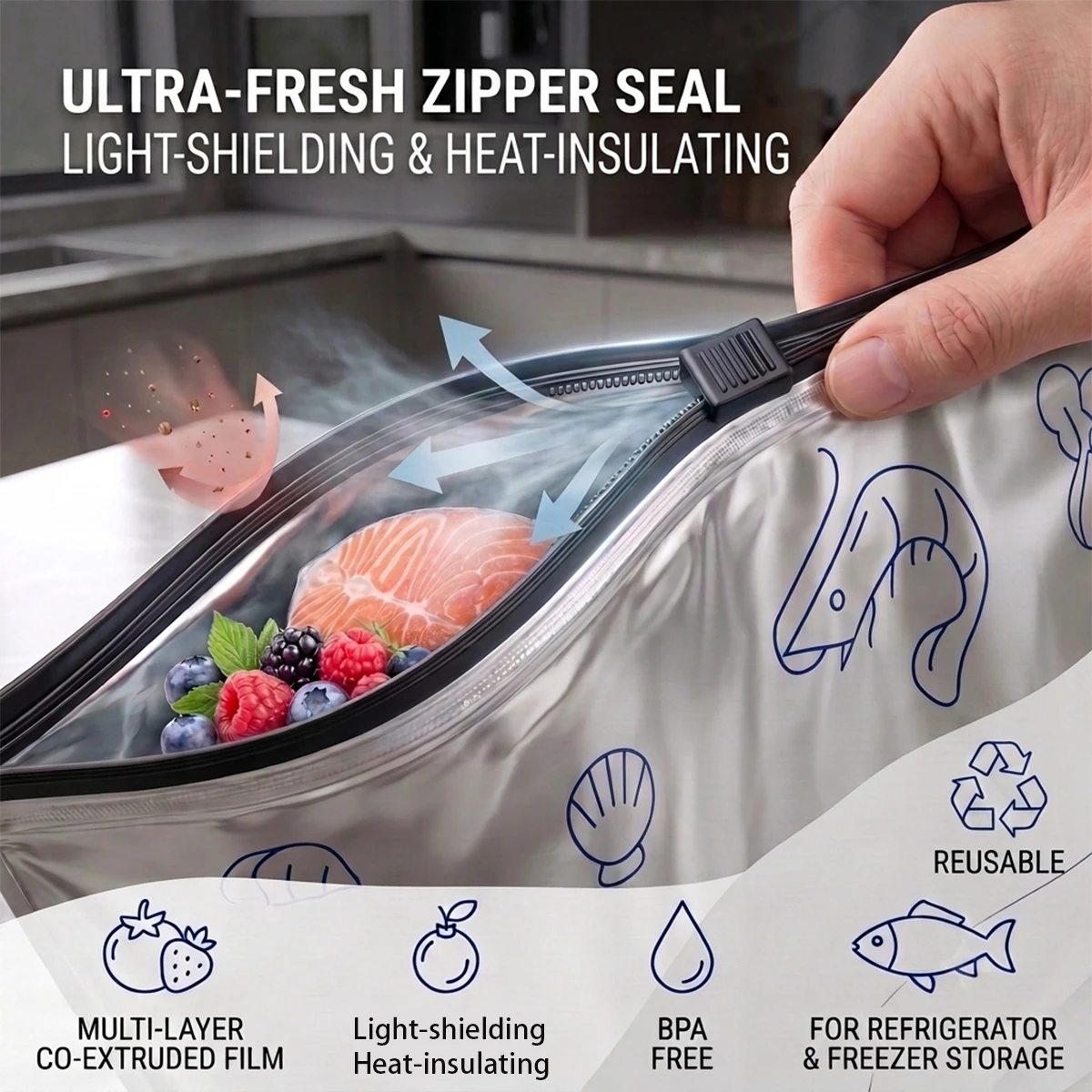 キッチン用再利用可能アルミホイル保存袋、気密スライダージップ - Food Z のレビューと価格