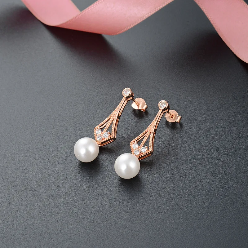 Authentic 925 Sterling Silver Pearl Earring Fashion Hollow Tower Stud Earring For Women Girl Wedding Party Jewelry Gift