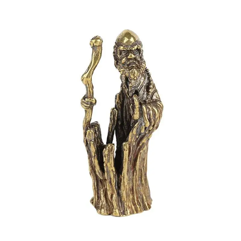 1PC Antique Bronze Dharma Ancestor Figures Small Copper Bodhidharma Buddha Miniatures Statue Living Room Desk Decorations