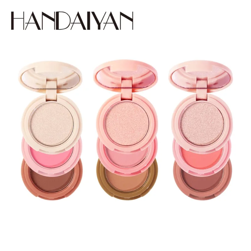 EOEKKY Three Color Highlight Brightening Blush Eyeshadow Long Lasting Waterproof 3-in-1 Contouring Tray