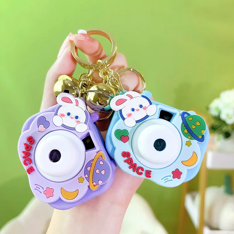 Creative Cartoon Kawaii Rabbit Light-emitting Projection Camera Keychain Pendant Kids Projection Camera Toys Backpack Pendant