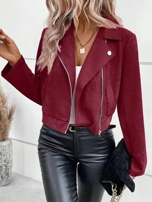 Fashion Jacket 2025 New Winter Slim Fit Short Jacket with Lapel and Zipper Deerskin Velvet Short Jacket for Women