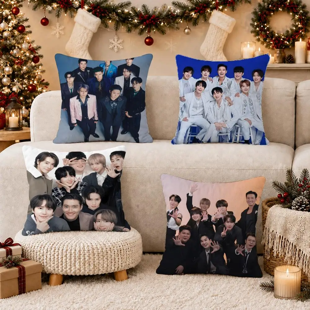 Kpop Group S-Super Junior Cushion Cover Soft Short Plush Pillow Case Cushion Cover for Living Room Sofa Decor