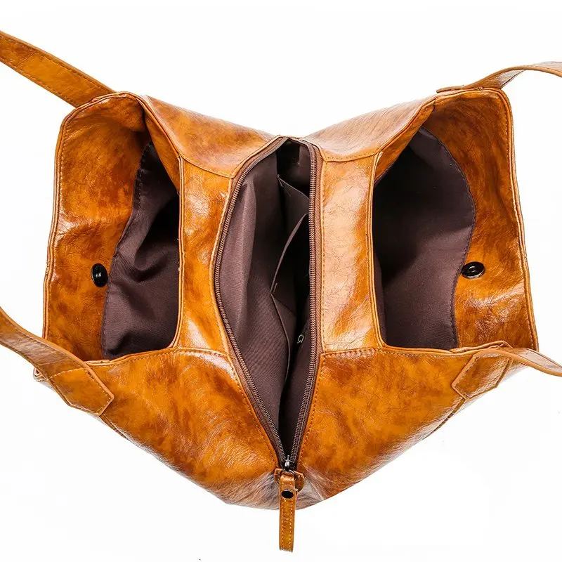 2024 Women's Vintage Handbag Designer Luxury Shoulder Bag Large Capacity Fashion Leisure Business Brand Real PU Leather Handbag