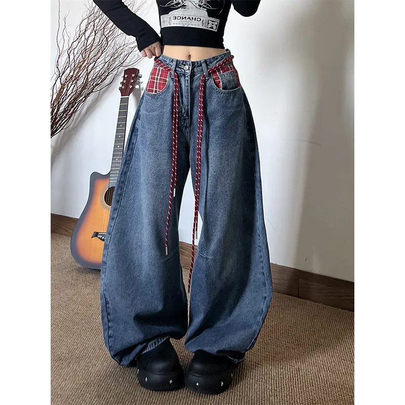 

Korean-style casual high-waisted versatile loose slimming straight pants2025New Year's Patchwork Design High-Waisted Slim-Fit Je