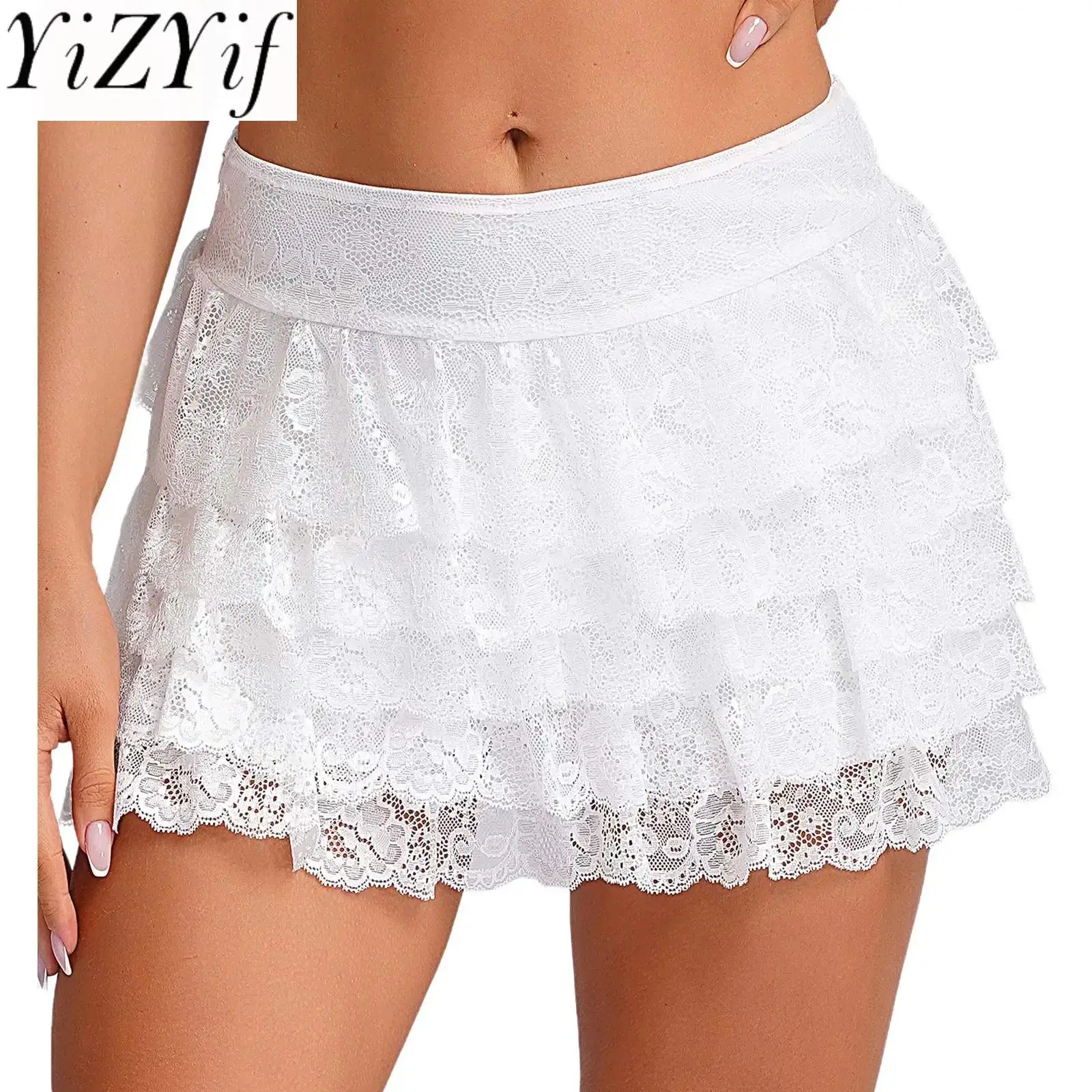 

Women Lace Ruffles Skirts Shorts Sweet Layered Floral Exquisite Lace Tiered Micro Skirt A-line Y2K Style Short Skirt Bottoms
