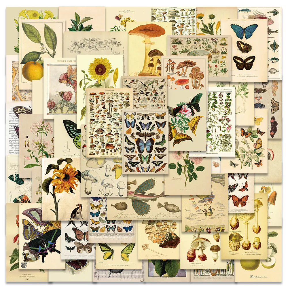 

50pcs Botanical Stickers Vintage Floral Style Graffiti Stickers DIY Diary Phone Case Handmade Scrapbook Aesthetic Stickers