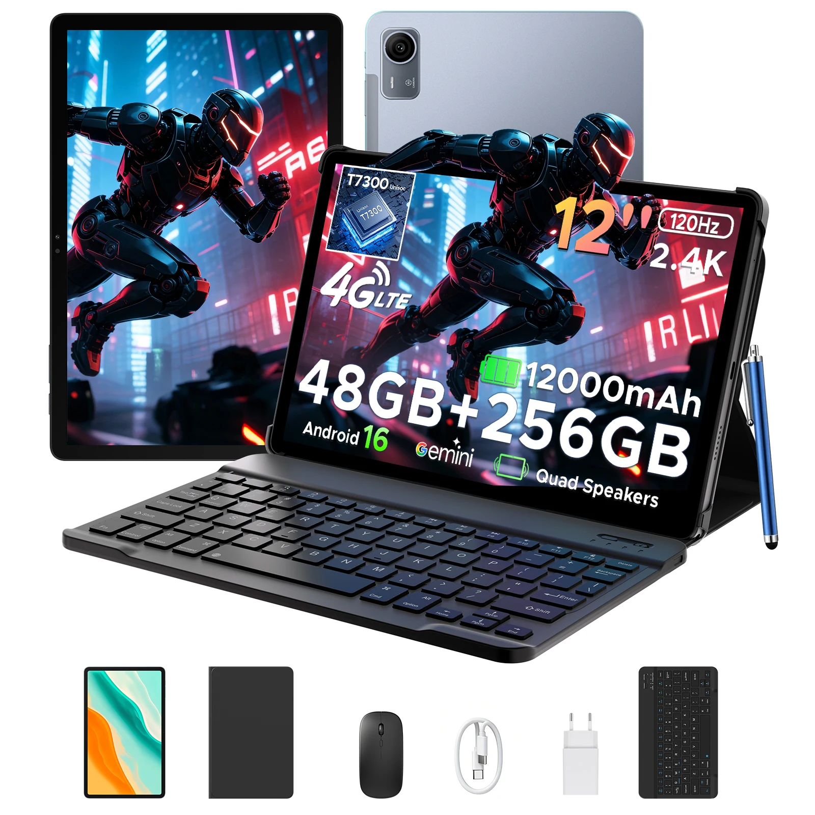 POCKAM P12 Pro 2 in 1 Tablet PC Android 16 Gemini AI 12000mAh