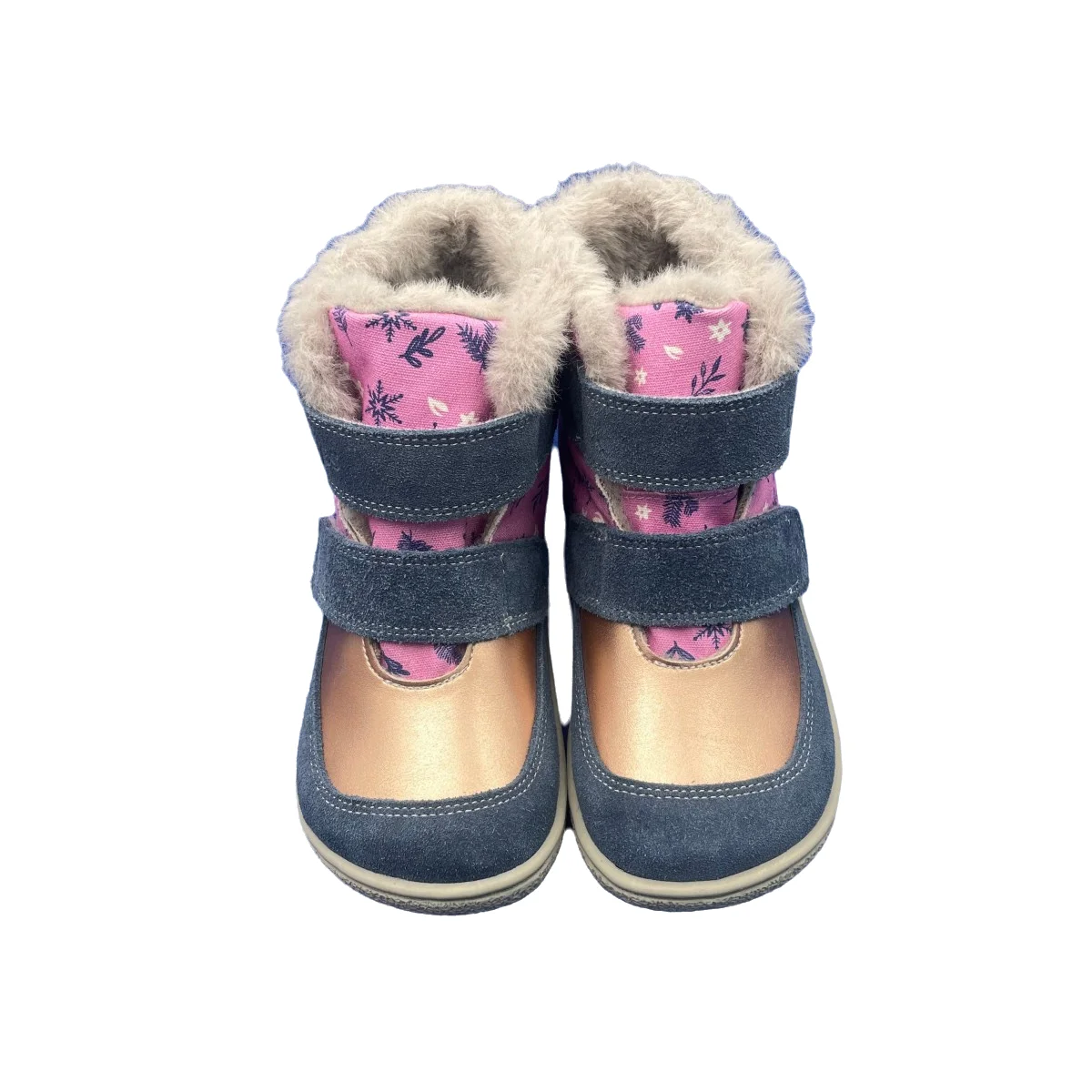 TipsieToes Genuine Leather Winter Barefoot Two Straps Winter Boot synthetic Fur Linning Insole Baby Toddler Girl Boy Kids Warm