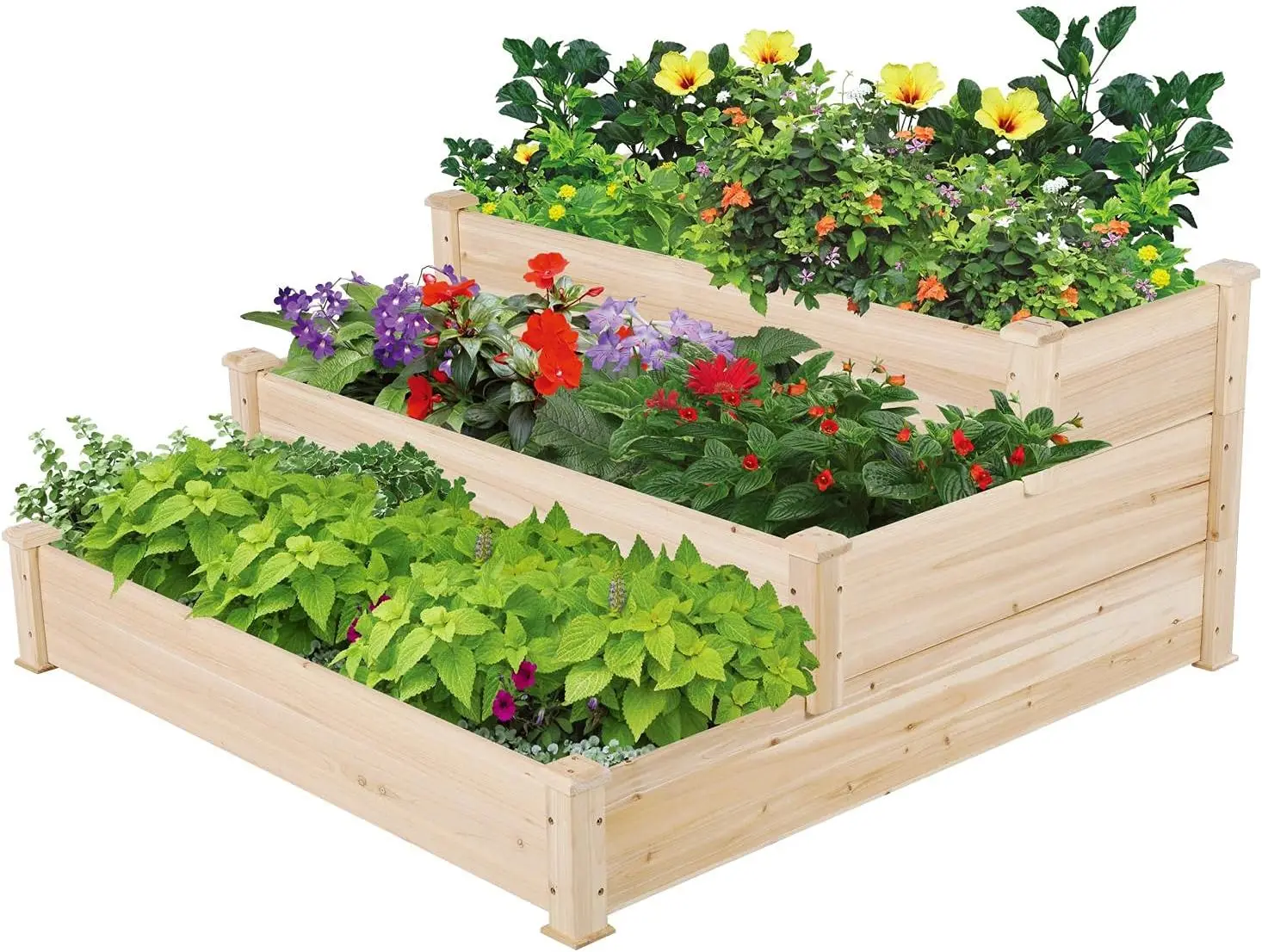 3 Tier 47 x 47 x 22in Raised Garden Bed Horticulture Outdoor Elevated Flower Box Tiered Garden Bed Wooden Vegetables Growing Planter for Backyard/Patio/Gardener