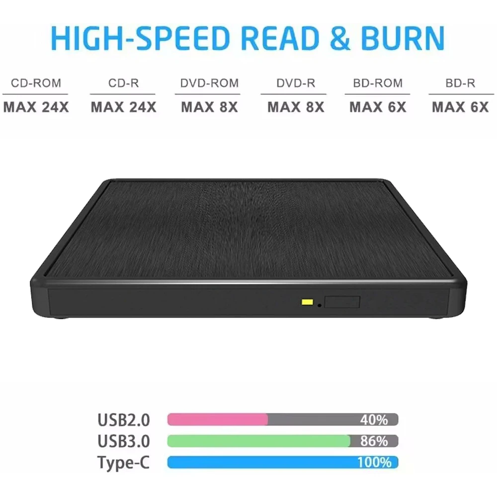 Blu-ray 플레이어 외부 3D 광학 드라이브 USB3.0 Windows MacOS 시스템과 호환되는 Blu-ray 디스크 CD/DVD/BD 연산 지원