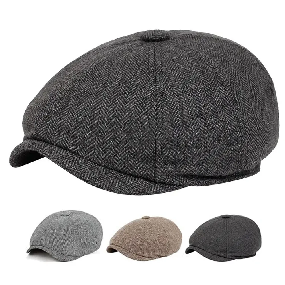 

Retro Newsboy Caps Octagonal Men British Painters Hats Autumn Winter Berets Herringbone Flat Cap Hip Hop Berets Gorras Hat