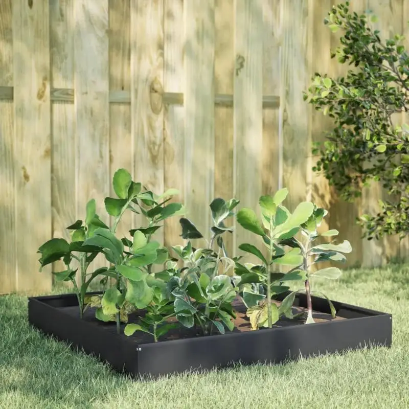Jardinière en acier anthracite Hochbet 100x100x26 cm, aspect rustique, en acier résistant aux intempéries, idéale pour la culture d'herbes aromatiques, de légumes et de plantes ornementales dans le jardin ou le patio.