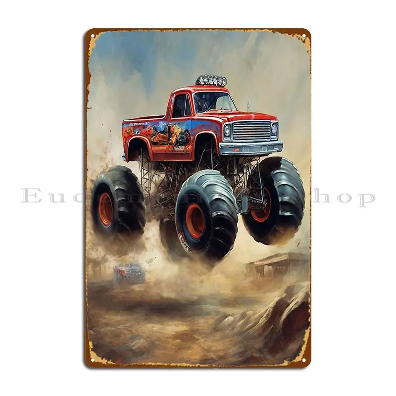 Flying Monster Truck Metal Sign Wall Decor Custom Bar Cave Home Customize Tin Sign Poster