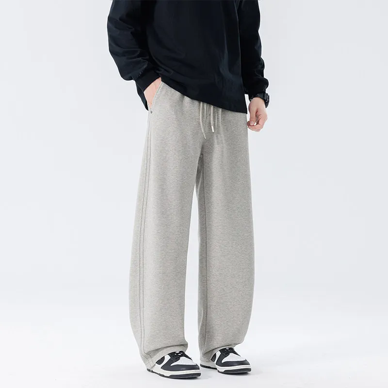 

Мужские трикотажные спортивные брюки прямого кроя, повседневные, свободные, весенние, премиум-класса, комфортные, из смесового полиэстера и хлопка