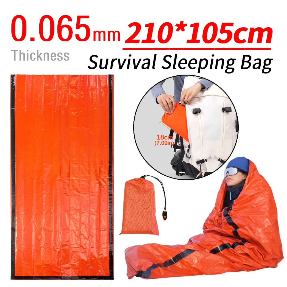 

Аварийный спальный мешок-бивуак: теплосберегающий и водонепроницаемый, портативный термомешок, спасательное одеяло для кемпинга, походов и активного отдыха на природе