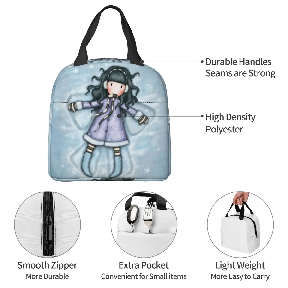 Santoro Gorjuss Doll Insulated Lunch Bag Large Art Cute Cartoon Meal Container Cooler Bag Lunch Box Tote School Picnic Girl Boy