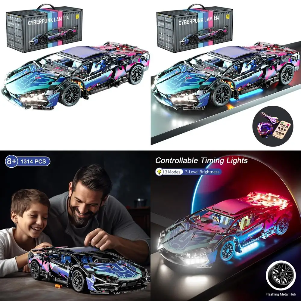 

1:14 Scale LED Light-Up Technical Race Car Model Kit for Adults and Teens 8+