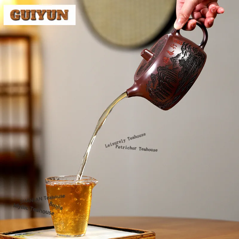 600ml Aesthetic Yixing Purple Clay Teapots Handmade Well Fence Pot Raw Ore Stone Red Mud Kettle Chinese Zisha Tea Set Collection
