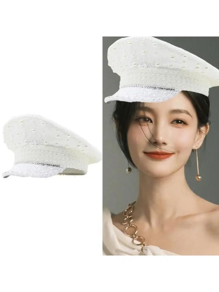 652F Delicate Wedding Hat Performances Bride Hat with Sequins Pearl Wedding Hat for Carnivals Bachelorette Party