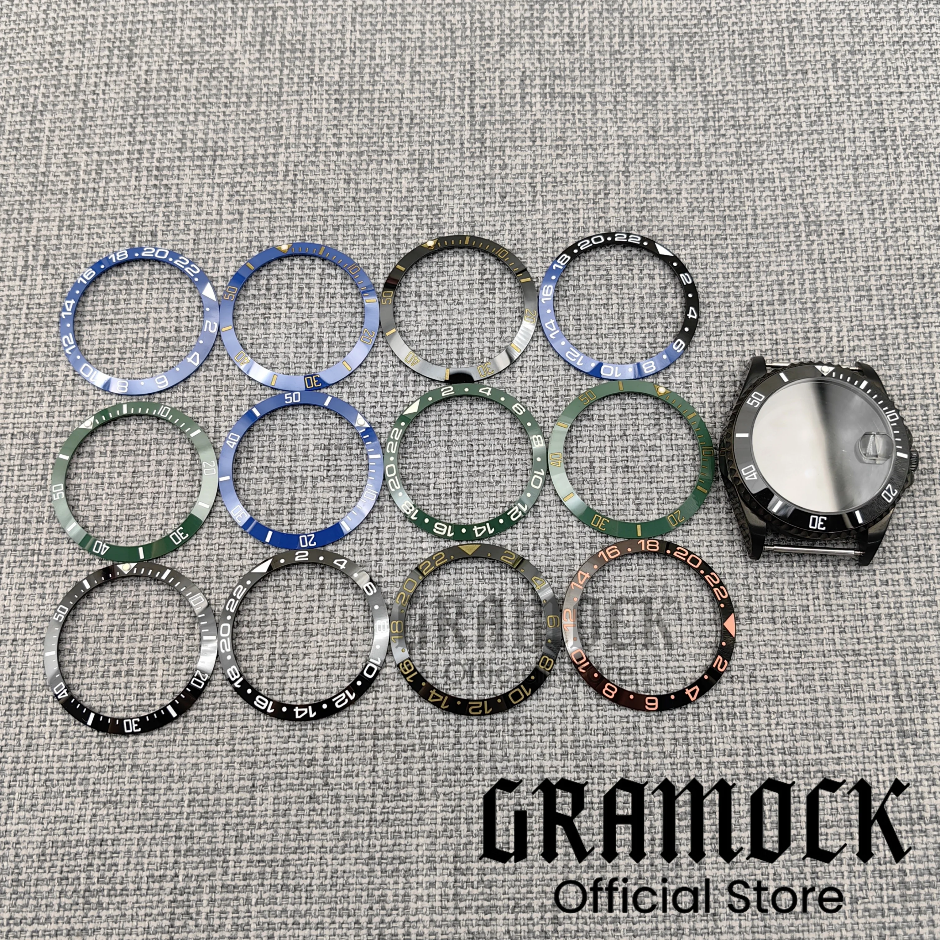 Gramock جودة عالية 35.4 مللي متر * 29 مللي متر أسود/أزرق/أخضر السيراميك المنحدر ساعة الحافة إدراج صالح 38 مللي متر الفرعية ساعة