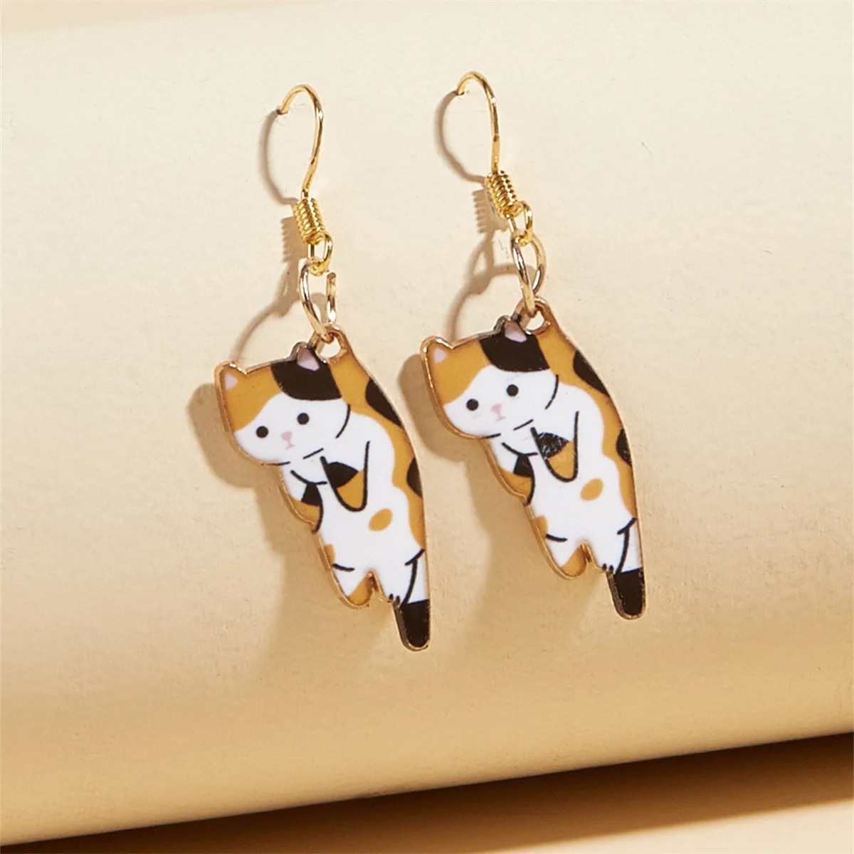 6 Colors Cartoon Animal Cat Alloy Dangle Earring for Women Lovely Simple Daily Kitten Ear Jewelry Wholesale Christmas Gift