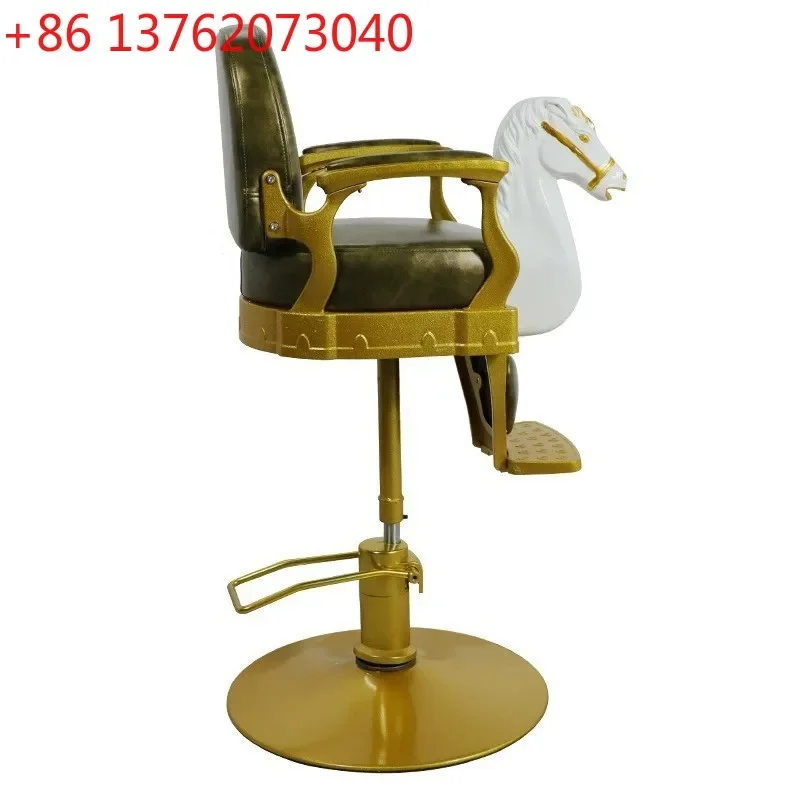 

Ретро-кресло для стрижки волос в виде золотой головы лошади, детское кресло для стрижки, белое кресло-трокейнер для стрижки волос.