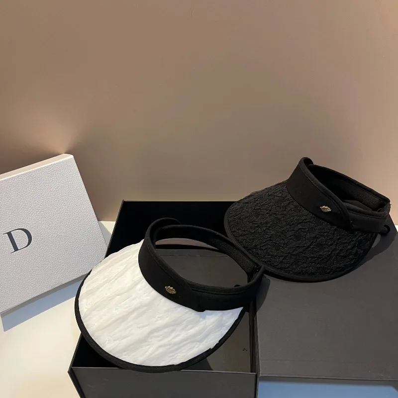 

Korean Bubble Fabric Visor Cap Women UPF50+ Wide Brim Face Slimming Foldable Beach Sun Hat Adjustable Ponytail Free Shipping​​