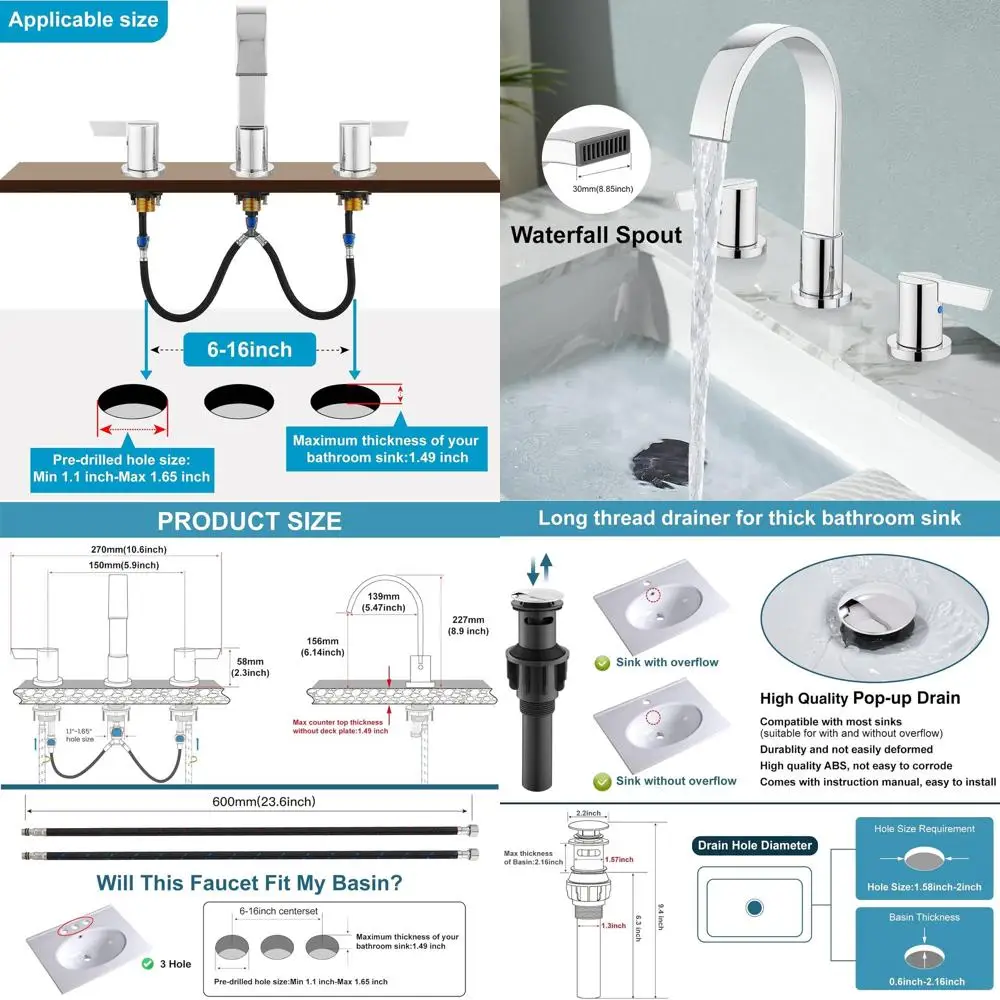 

Modern 8 Widespread 3-Hole 2-Handle Bathroom Sink Faucet with Pop-Up Drain and Chrome Finish