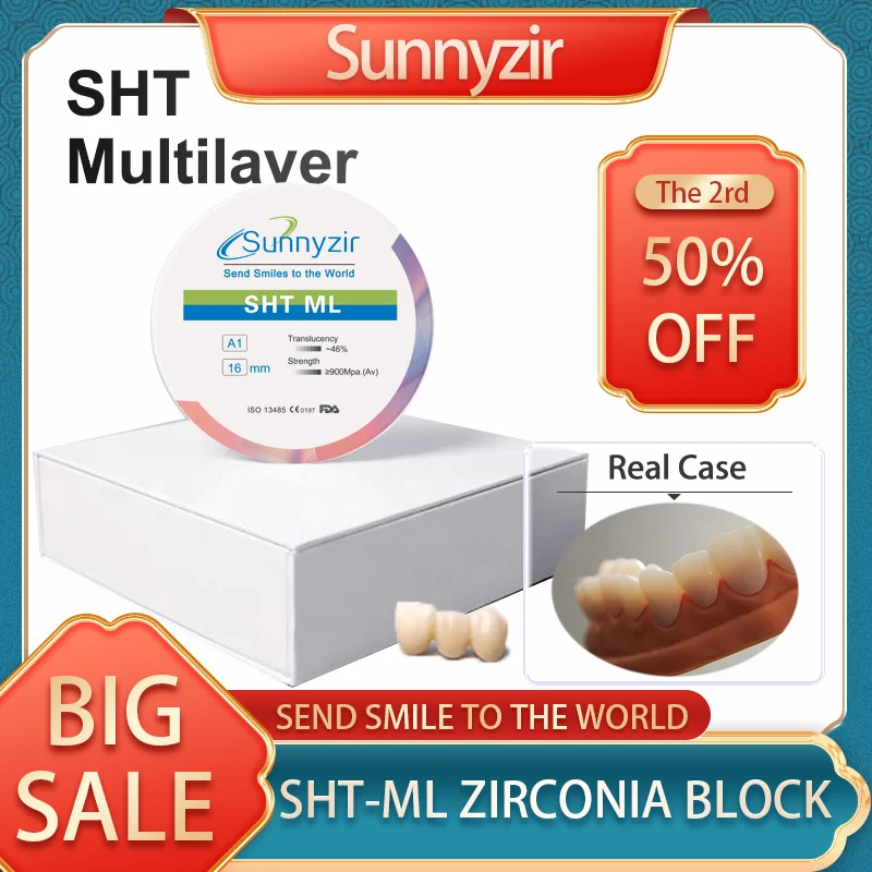 Sunnyzir SHT Plus Multilayer Zirconia Block for Dental CAD CAM Super High Transparency High Blending Strength Zirconium Oxide