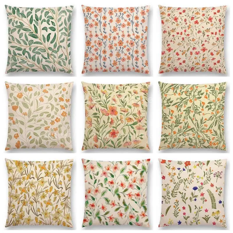 Lovely Watercolor Little Flowers Mini Leaf Sofa Pillow Case Spring Floral Garden Pattern Colorful Plants Cushion Cover Rose