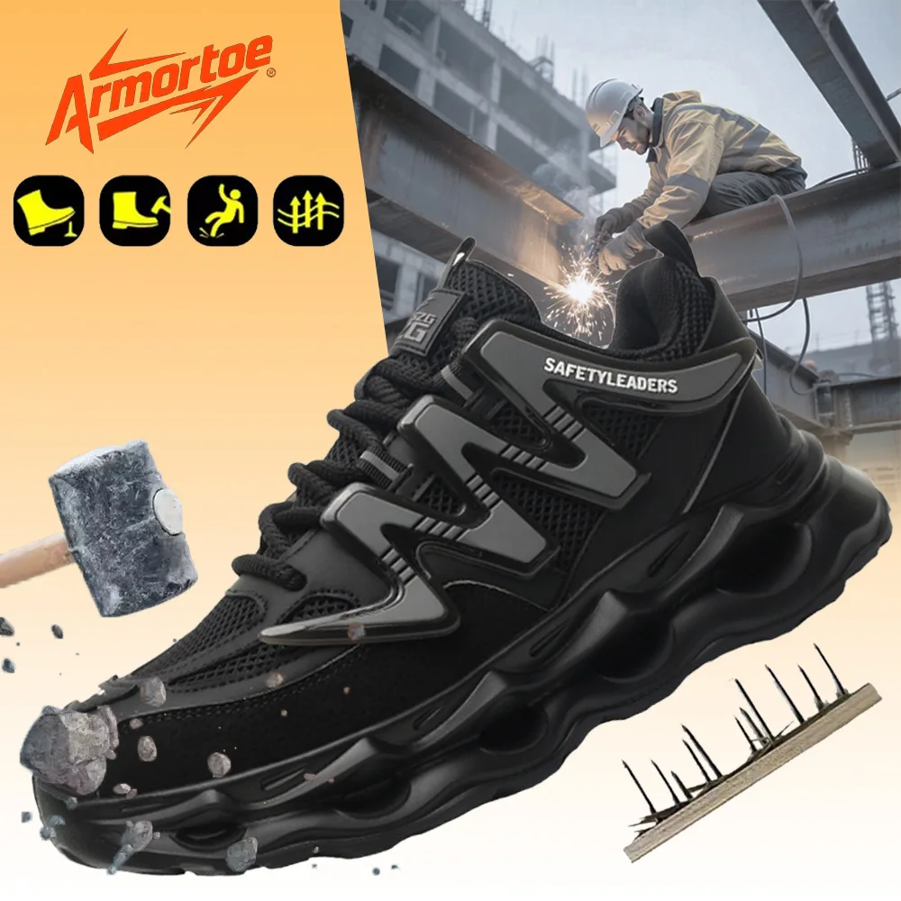 

ArmorToe Ultra Light Safety Shoes Men Steel Toe Anti-Impact Puncture Proof Breathable EVA Sole Work #Armor2774