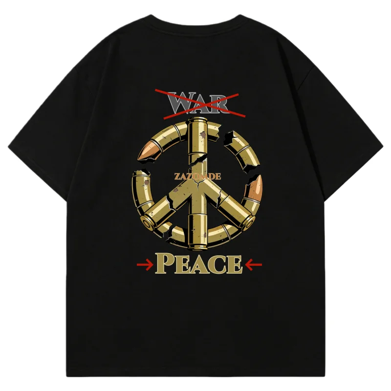 ZAZOMDE Summer Bold Anti War Theme Graphic Mens Pure Cotton Short Sleeve Tee Top  Artistic Of A Bullet Peace Sign T Shirts