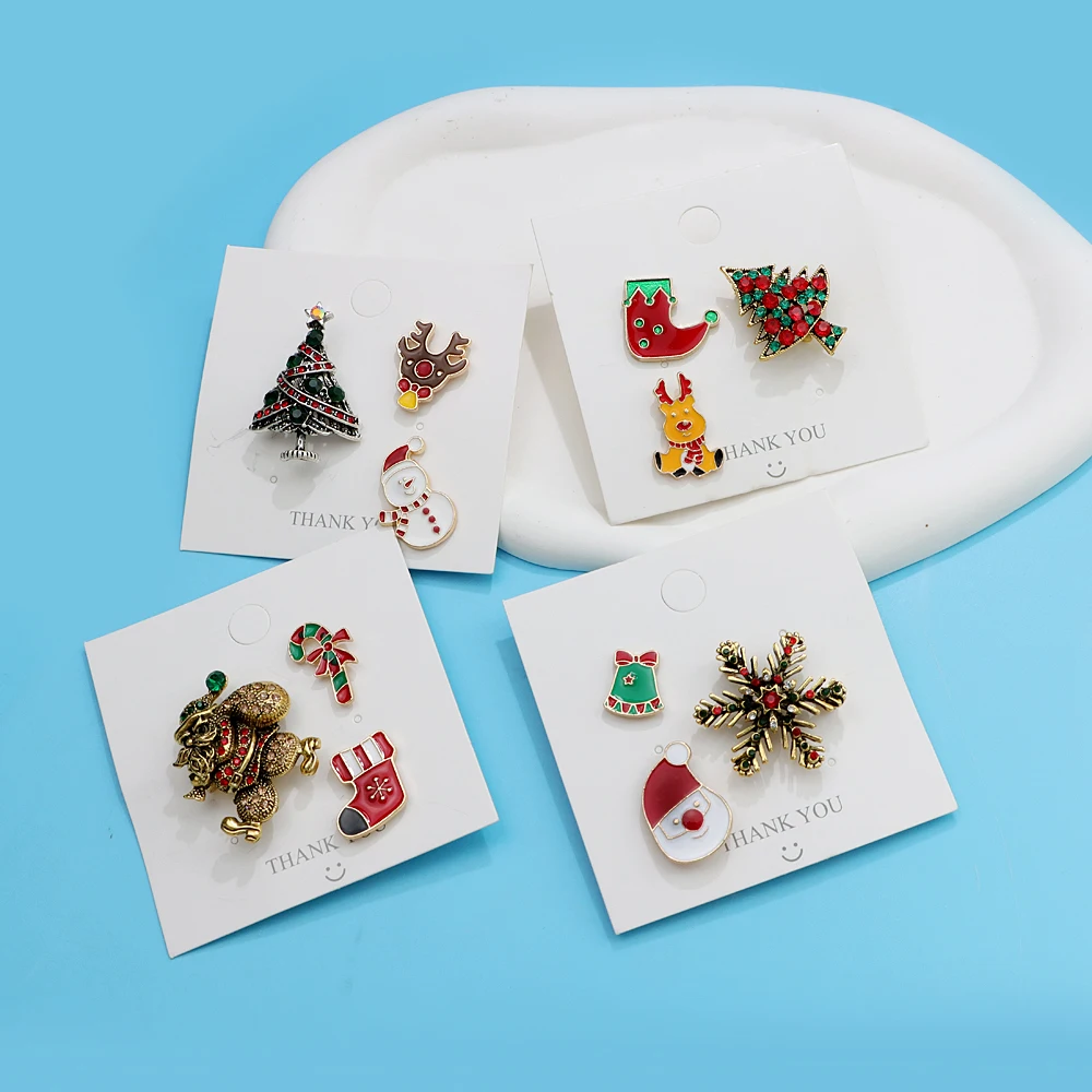 CINDY XIANG 3pcs/set Rhinestone Christmas Tree Santa Claus Brooch Snowflake Pin 4 Styles Available Winter Accessories