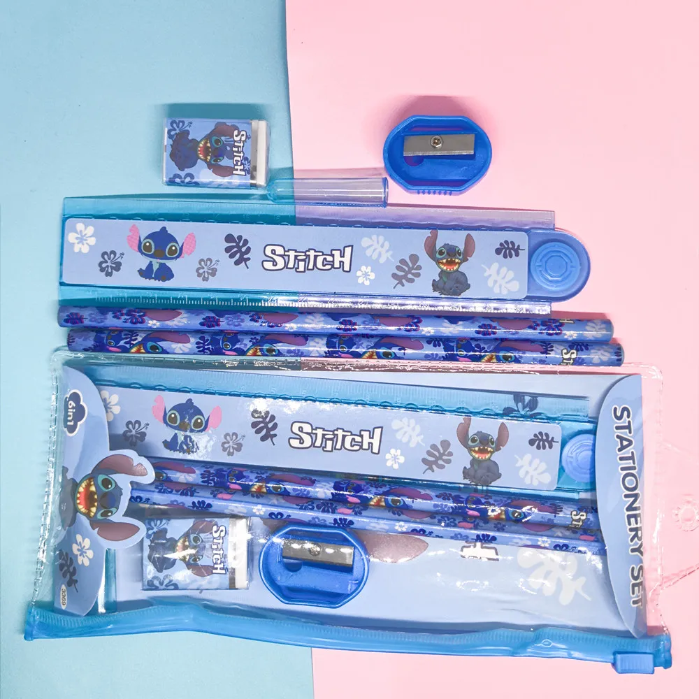 7pcs Disney Stitch Pencil Stationery Bags Children's Cartoon Stitch Anime Pencil Box Stationery Figure kid Toys Christmars Gifts