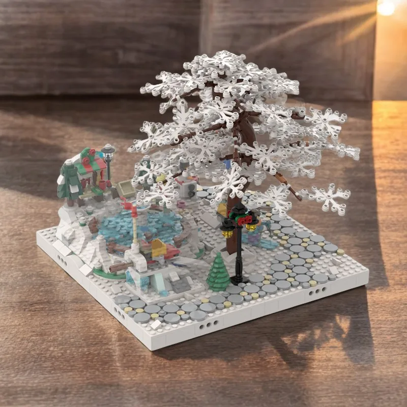 

460 шт. MOC зимняя деревенская демонстрационная платформа для моделей 40424 + 40416, снежное украшение, модель, строительные блоки, подарок на день рождения, сделай сам