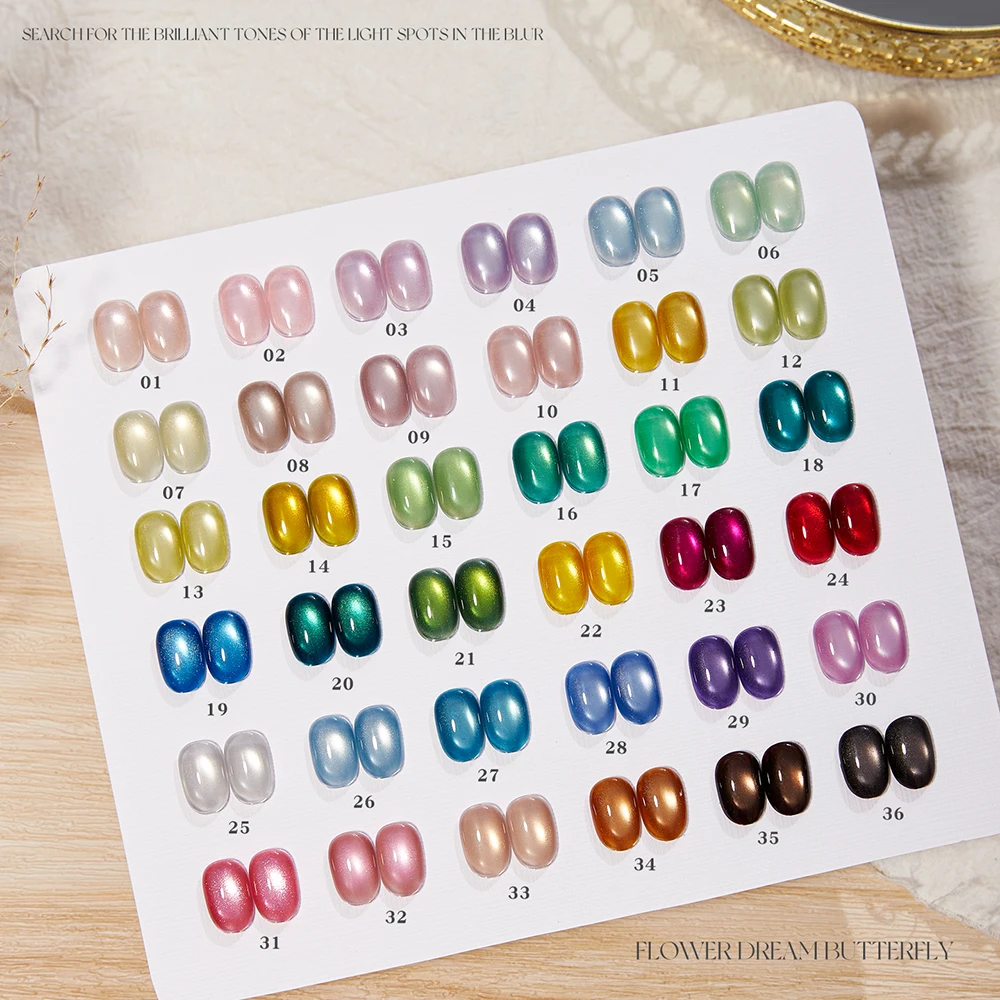 

Vendeeni 36 Colors/set Glitter Wide Cat Eye Gel Nail Polish UV LED Gemstone Crystal Nail Varnish With Color Card TPO/HEMA FREE