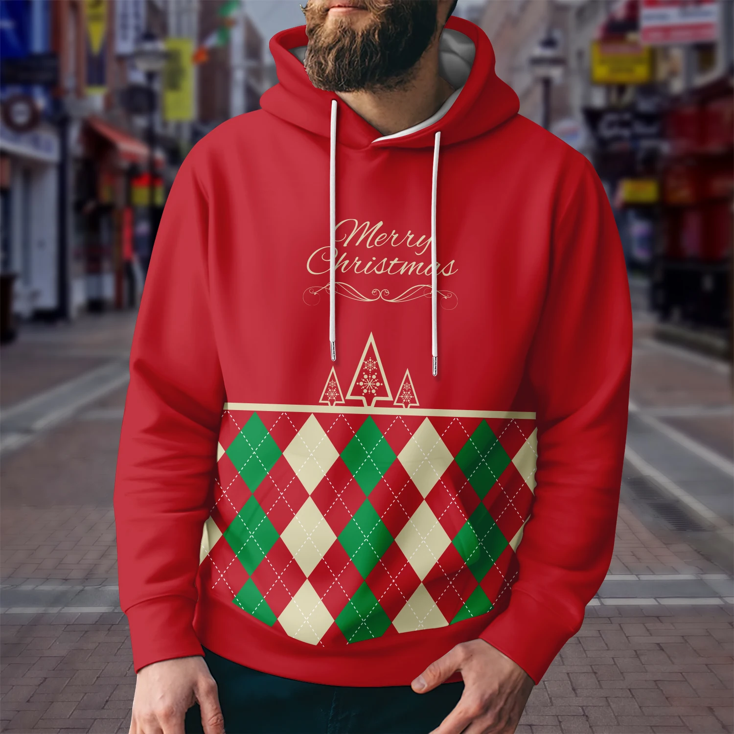 Sudadera con capucha para hombre, nuevo diseño, moda, estampado geométrico 3D, serie navideña, Sudadera con capucha, Top informal holgado para hombre 2024