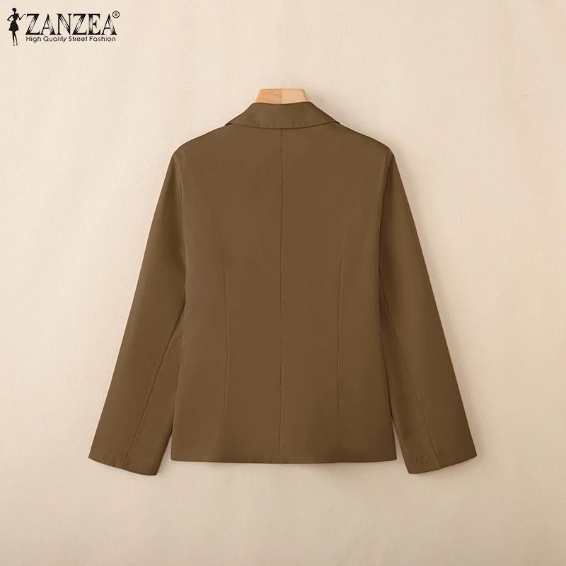 ZANZEA 2026 Lente Casual Vrouwen Blazer Mode Piek Revers Lange Mouw Double-Breasted Lichtgewicht Colberts Kantoor Pendelen
