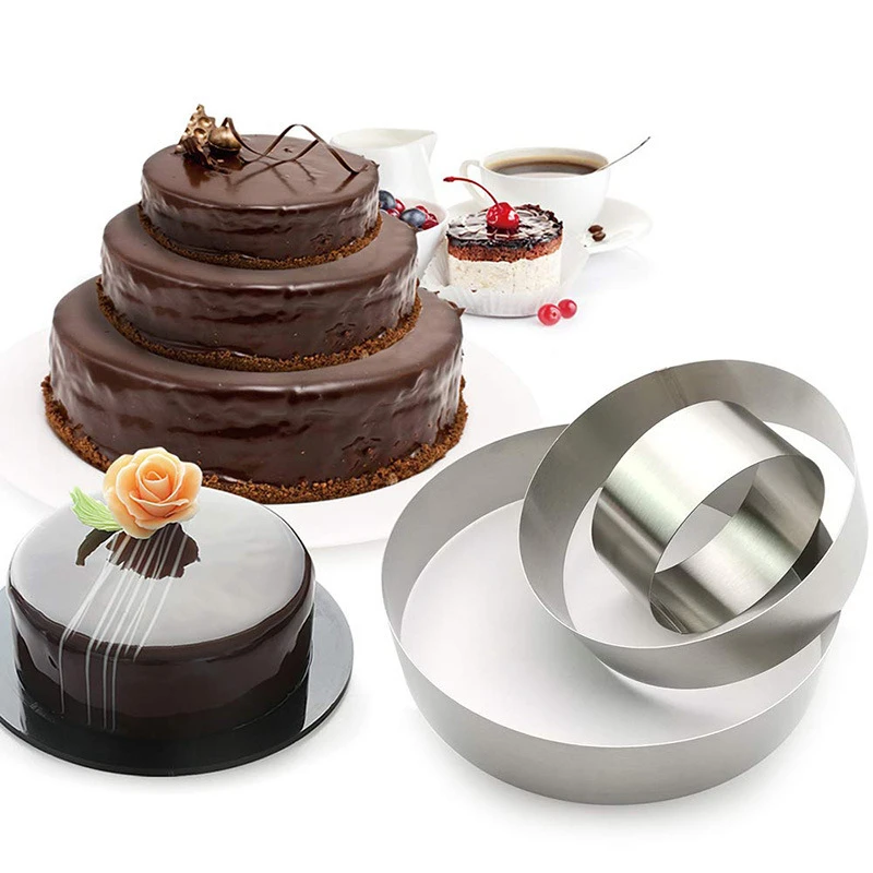3-Piece Set 4'6'8' of Stainless Steel Circular Cake Molds, Square, Heart-Shaped, Flower Shaped DIY Mousse Circle Making Molds