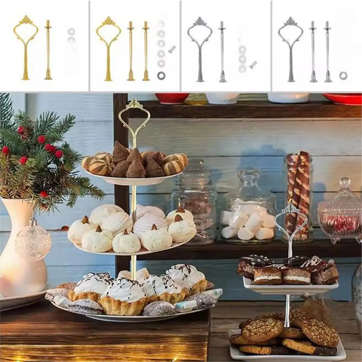 9-Piece Crown-Style Cake Stand Hardware Set - DIY 3-Tier Dessert & Fruit Tray Stand for Party Dessert Table Decor