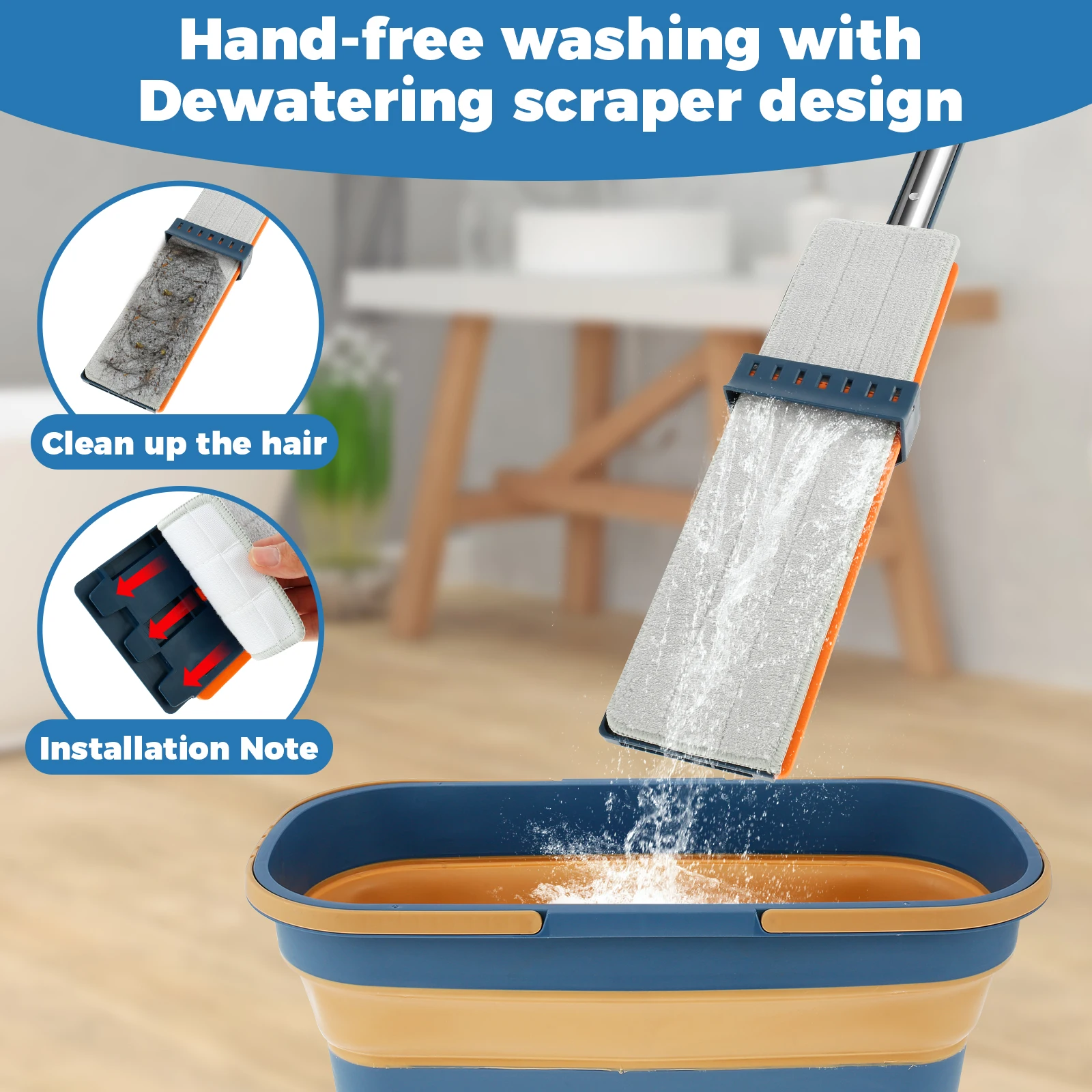 Floor Mop Foldable Bucket Set Hand Washing Free Lazy Mop 360° Rotating Automatic Dehydration Magic Flat Mops Cleaning Tools Kit