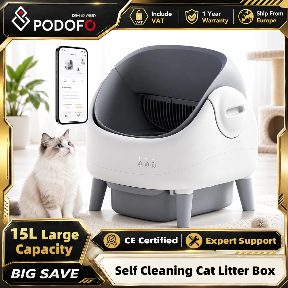 Podofo NUOVA Lettiera Automatica Autopulente per Gatti 2026, Supporta WiFi 2.4G con Sensori di Sicurezza, Controllo tramite App Intelligente, Toilette per Gatti 15L, Lettiera con Controllo degli Odori