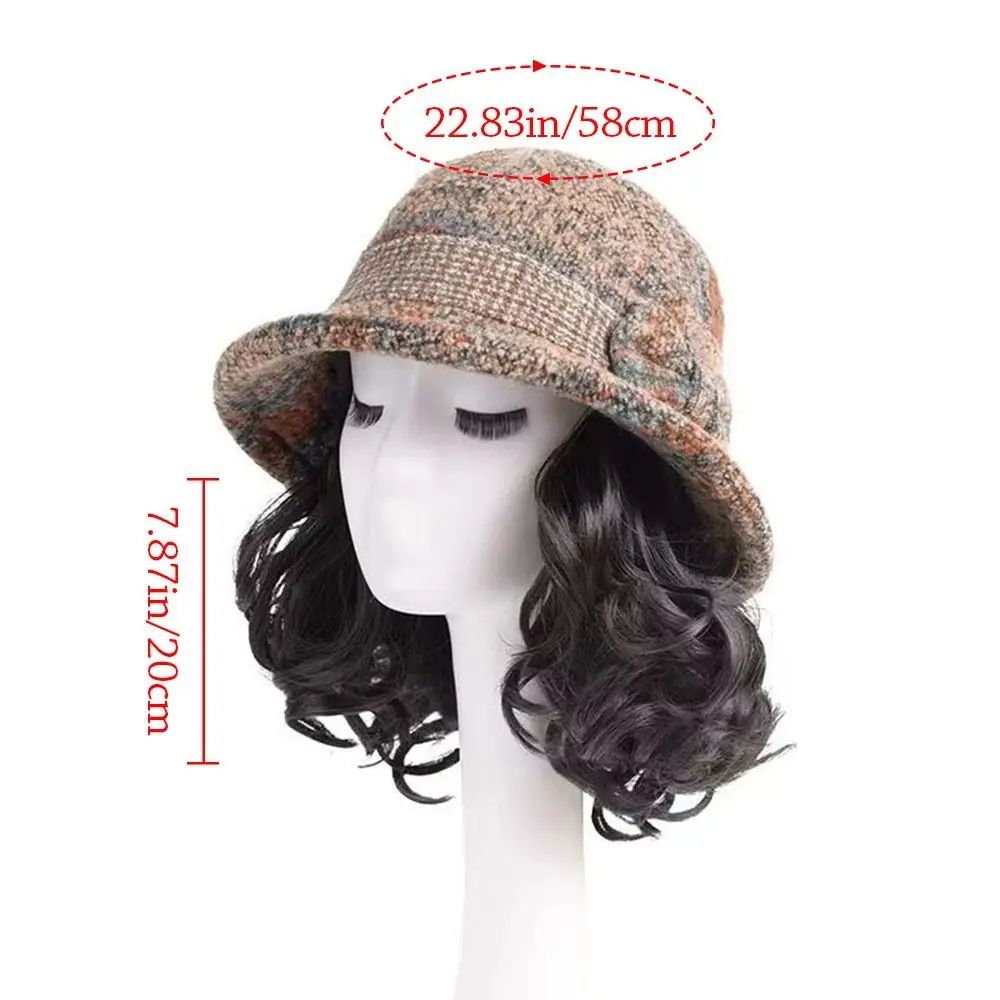 Fashion With Curly Hair Fisherman Hat With Wig Bowknot Attached Wig Wig Bucket Hat Casual Warm Fisherman Cap Women view 6