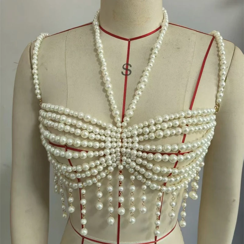 Handgefertigtes Perlen-Körperketten-Top für Damen, sexy Perlen-Halter-Top, Strand-Nachtclub-Party-Schmuck-Accessoire, Tops & T-Shirts – Detail 5
