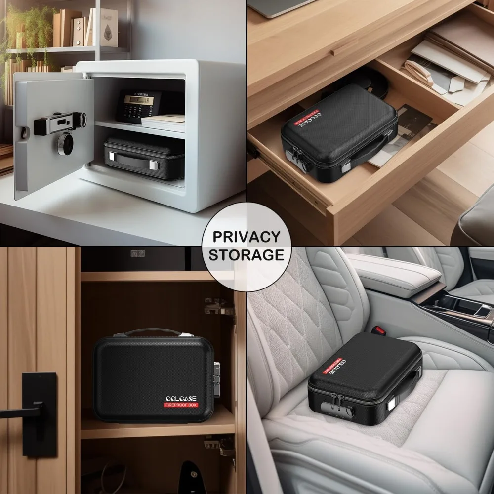 ロック付き耐火貯金箱、ハードシェルデザイン耐火防水ポータブル金庫、現金、パスポート、貴重品用